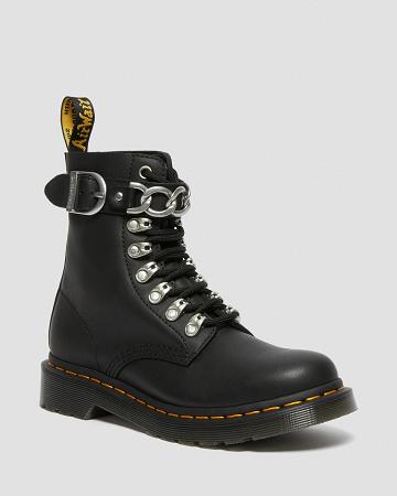 Botas con Cordones Dr Martens 1460 Pascal Chain Cuero Mujer Negros | MX 594JPQ